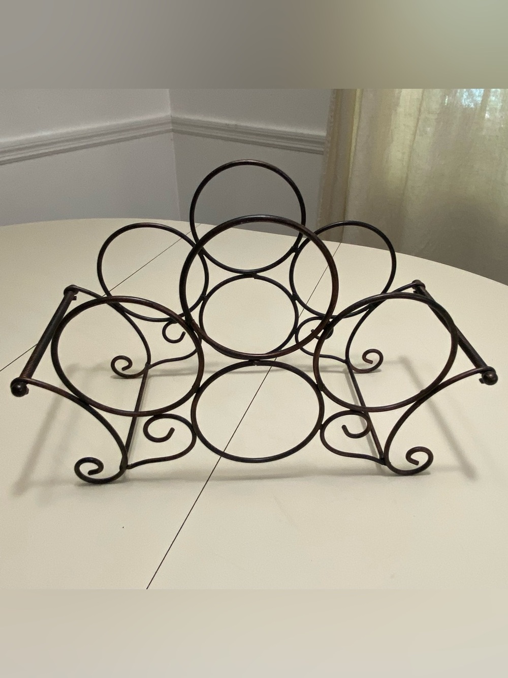 Bronze Metal Wine Rack 4 Bottle Countertop Holder Scrollwork Decorative Kitchen